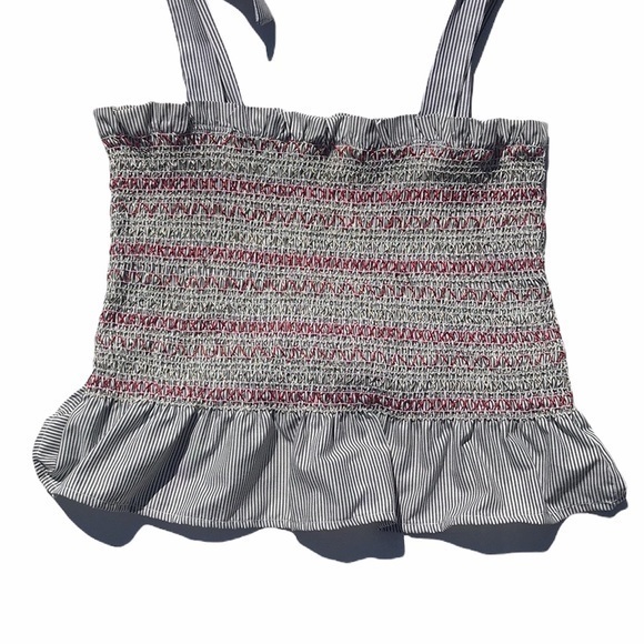 Style Envy Smocked Striped Tie Strap Crop Tank Top - Picture 2 of 7